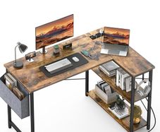 L-Shaped Computer Desk with Power Outlet
