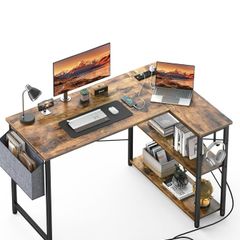 L-Shaped Computer Desk with Power Outlet