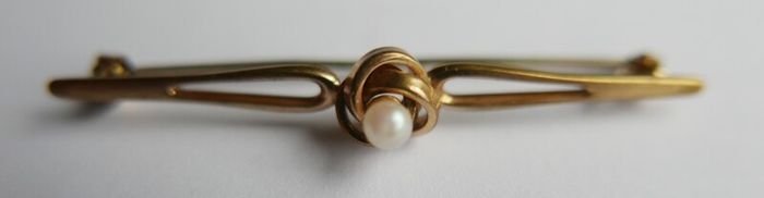 Vintage  Gold Tone Faux Pearl  Bar Brooch