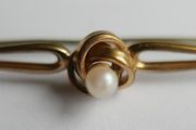 Vintage  Gold Tone Faux Pearl  Bar Brooch