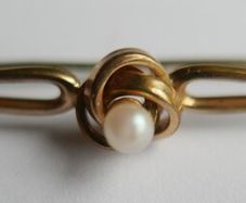Vintage  Gold Tone Faux Pearl  Bar Brooch
