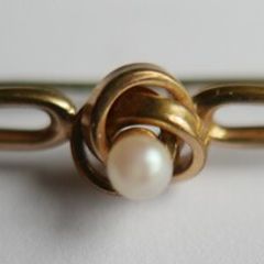 Vintage  Gold Tone Faux Pearl  Bar Brooch