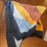 SAMOON scarf / shawl in mustard , blue , black and white . Image 4