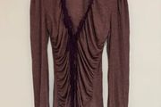Chip Chip Ruched Lace Top Brown Sheer Long Sleeve Size M Y2K Style