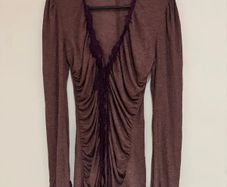 Chip Chip Ruched Lace Top Brown Sheer Long Sleeve Size M Y2K Style