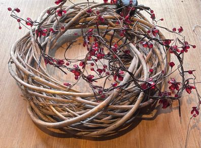 Natural Willow Wreath & Cheery Blossom Lights