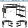 100cm Reversible L-Shaped Gaming Desk with Power Sockets & LED Lights, Carbon Fibre Computer Table with Long Monitor Stand, 2-Tier CPU Storage Shelves & Side Pouch, Black Image 5