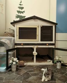 Outdoor Rabbit Hutch 3 Doors Grey Wood