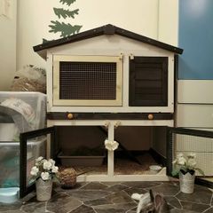 Outdoor Rabbit Hutch 3 Doors Grey Wood