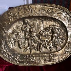 Pair Brass Plaques tavern scenes