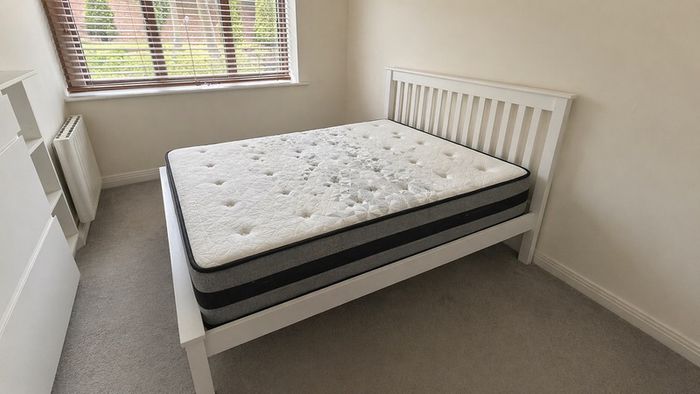 King Size White Wooden Bed Frame + Mattress