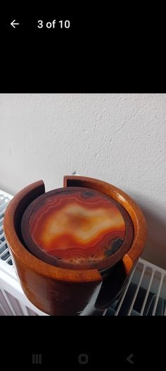 Mid century natural agate coaster set hardwood