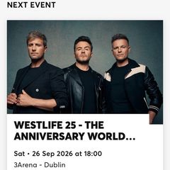 Westlife tickets - Sat 26th Sept