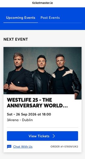 Westlife tickets - Sat 26th Sept
