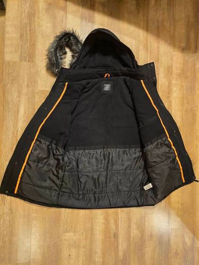 Primark Jacket Mens Medium Black Hooded Faux Fur Parka Winter Coat Warm Lined
