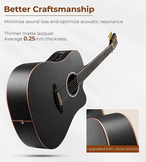 4/4 Electric Acoustic Guitar Full Size with Golden Tuning Pegs, Starter Kits Cutaway Electroacoustic Guitar Set for Beginner Adults Teens Students, Black (FREE SHIPPING)