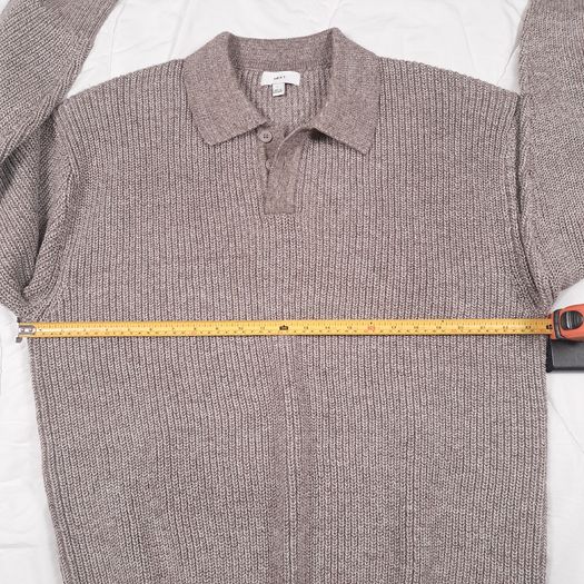 Next Taupe Mushroom Brown Ribbed Button Collar Polo Knit Jumper Mens Size L