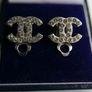 CHANEL CC Logos Used Earrings Silver Rhinestones Clip-On  Vintage Image 3
