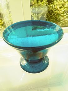 Handmade mouth-blown/ free-blown turquoise blue/green glass