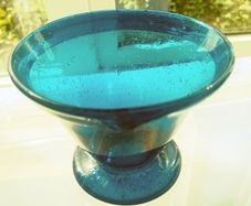 Handmade mouth-blown/ free-blown turquoise blue/green glass