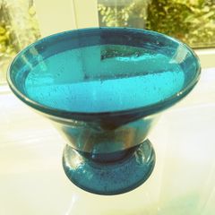 Handmade mouth-blown/ free-blown turquoise blue/green glass