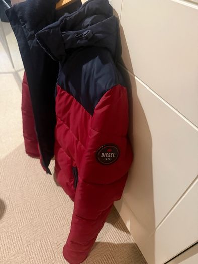 diesel jacket men's size s red blue with hoodie
