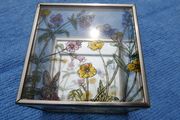 Vintage Hand Painted Waterside Flowers R Stained Glass Mirror Box