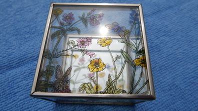 Vintage Hand Painted Waterside Flowers R Stained Glass Mirror Box