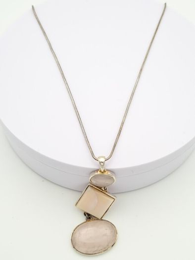 925 Vintage Sterling Silver Rose Quartz & Mother Of Pearl Necklace