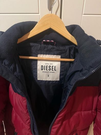 diesel jacket men's size s red blue with hoodie