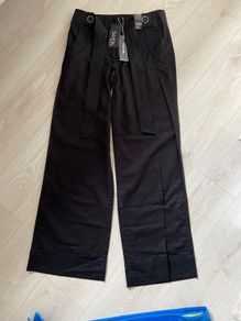 BNWT Ladies Black Limen Mix Belted Trousers 10