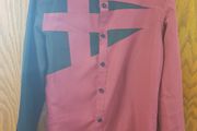 Red/Burgundy &amp; black stylish long sleeved buttoned shirt - Size -XS