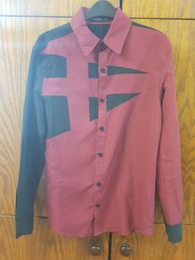 Red/Burgundy & black stylish long sleeved buttoned shirt - Size -XS