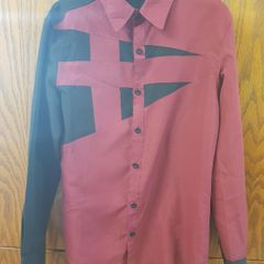 Red/Burgundy & black stylish long sleeved buttoned shirt - Size -XS