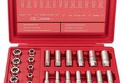28Pcs Deep Bolt Extractor Set, with 3/8" Drive, Ez Out Broken Bolt Remover Kit, Spark Plug Extractor Socket Set, Easy Out Stripped Lug Nut Removal Tool for Removing Rounded, Rusted Bolts, Nuts (Red)