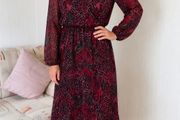 Pala DOro Red  Black Animal Print Wrap Dress  Size M