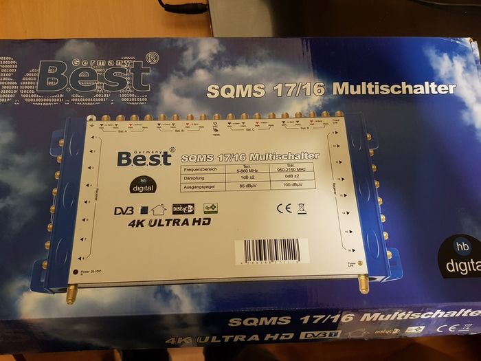 Best Germany Multiswitch SQMS 17/16 HDTV - FULL HD - 4K (ULTRA HD) - 3D - SKY - compatible For up to 16 participants Receiver / 4 satellites Energy-saving power supply