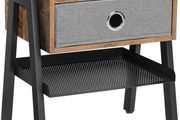 Bedside Tables, Industrial Nightstand, End Table with Removable Fabric Drawer, Mesh Shelf, Metal Frame, for Living Room, Bedroom, Balcony, Rustic Brown