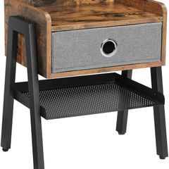 Bedside Tables, Industrial Nightstand, End Table with Removable Fabric Drawer, Mesh Shelf, Metal Frame, for Living Room, Bedroom, Balcony, Rustic Brown