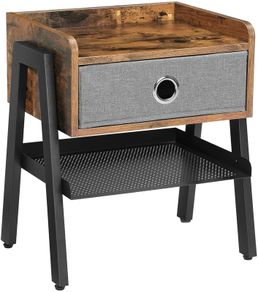 Bedside Tables, Industrial Nightstand, End Table with Removable Fabric Drawer, Mesh Shelf, Metal Frame, for Living Room, Bedroom, Balcony, Rustic Brown