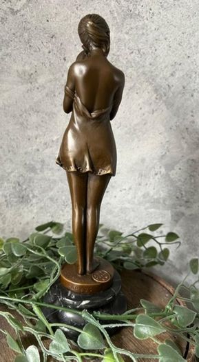 The Sad Girl - Bronze, Marble, Signed