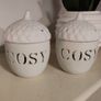 Pair of White Ceramic "Cosy" Acorn Tealight Holders (Perfect Condition) Image 5