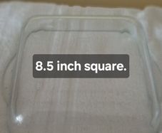 8.5 inch square. 22 cm. Pasabahce borcam caserole/pasta dish.  Vintage.