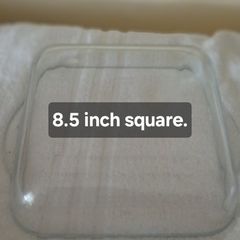 8.5 inch square. 22 cm. Pasabahce borcam caserole/pasta dish.  Vintage.