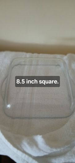 8.5 inch square. 22 cm. Pasabahce borcam caserole/pasta dish.  Vintage.