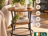 Round Industrial Side Table with 2 Tier Storage Shelf Vintage Brown & Black