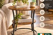 Round Industrial Side Table with 2 Tier Storage Shelf Vintage Brown &amp; Black