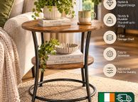 main image for ad Round Industrial Side Table with 2 Tier Storage Shelf Vintage Brown &amp; Black