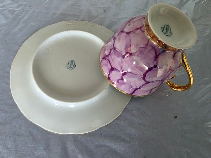 Vintage Romanian Porcelain Teacups, Saucers, Side Plates, Sugar Bowl & Milk Jug