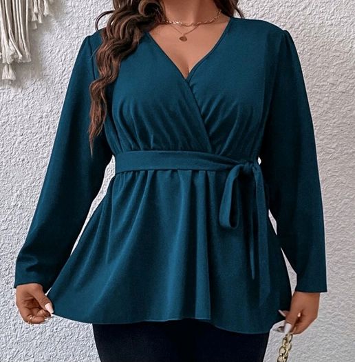 SHEIN  Teal Belted Peplum Blouse. Size 16. New